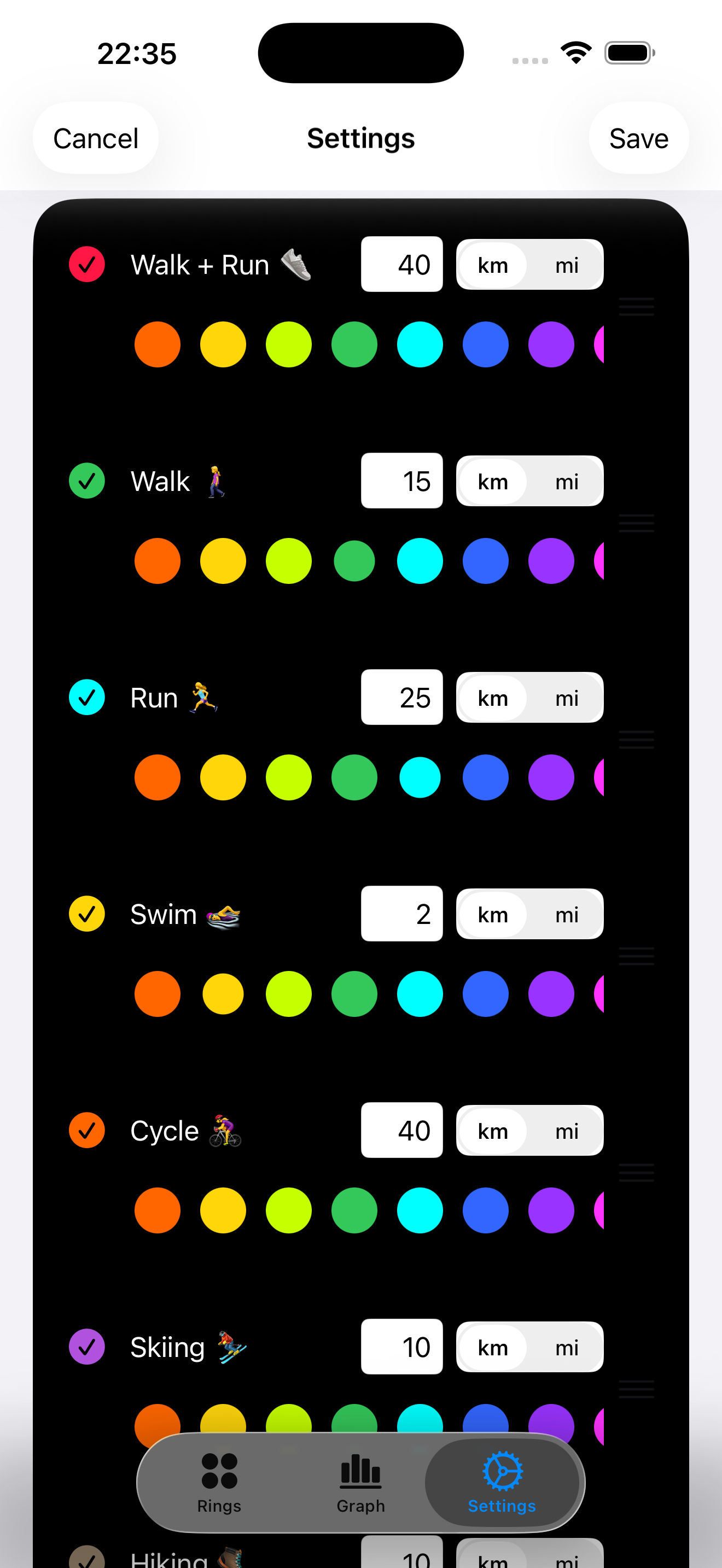 SportRing iPhone settings 3